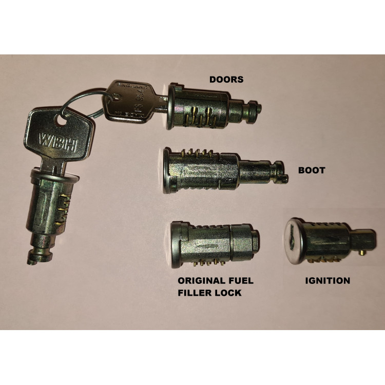 XK120FHC/DHC Lockset, Matching Boot, Petrol & Ignition Barrel Set